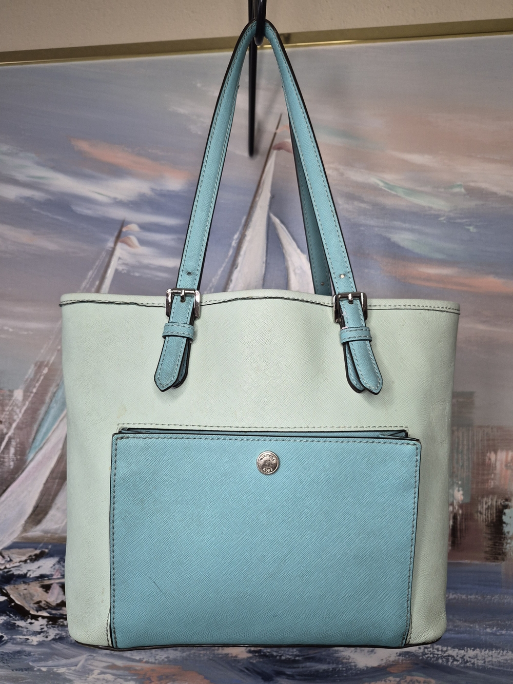Michael Kors Mint and Aqua Two-Tone Tote with Front Pocket